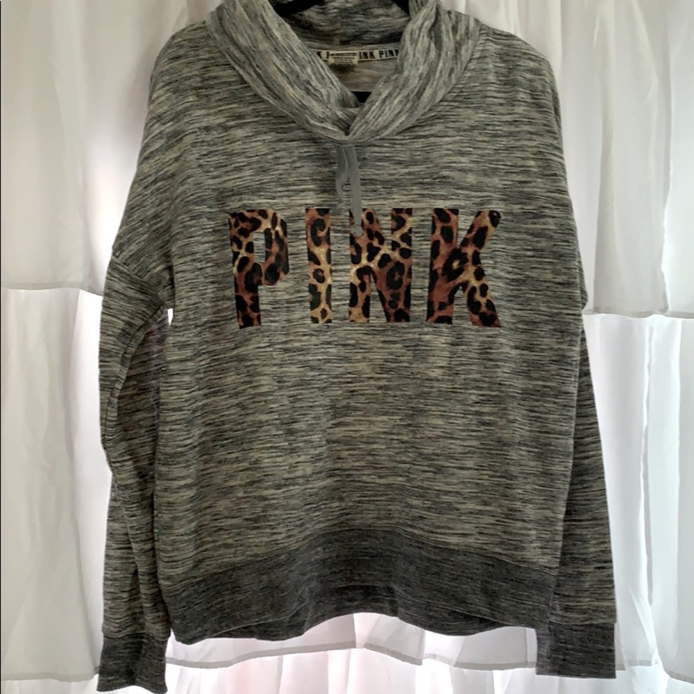 Grey Leopard Cowl Neck sweater